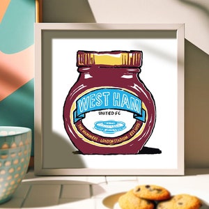 Stampe artistiche gastronomiche del West Ham United FC - 4 design - Arte murale umoristica - Regalo degli Irons, Hammers, regalo del West Ham United Football Club.