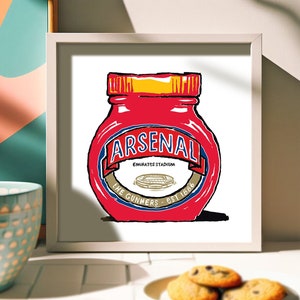 Arsenal Football Club Foodie-afdrukken 6 ontwerpen Humoristische beeldende kunst Schutterscadeau, Emirates Stadium, AFC Present. afbeelding 1