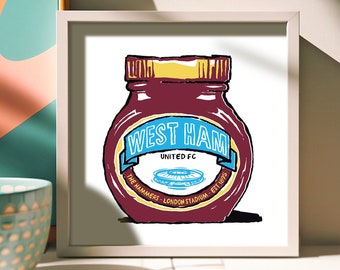 West Ham United FC Foodie Art Prints - 4 designs - Humourous Wall Art - The Irons, Hammers gift, West Ham United Football Club present.