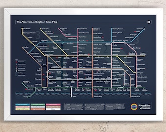 Alternative Brighton Tube Karte Art Print - The Rude one! - Humorvolle Replik U-Bahn Karte - Royal Pavilion i360 Brighton Pier Hove