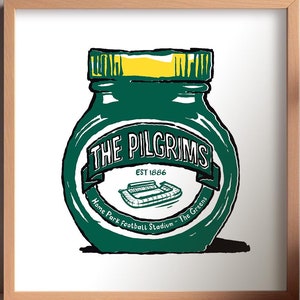 Stampa artistica con cibo del Plymouth Argyle FC - Stampa murale umoristica con i pellegrini, presentata dai The Greens. Un regalo per i tifosi del PAFC Home Park!
