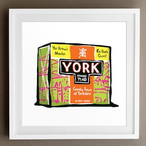 Stampa artistica della scatola da tè York - Stampa artistica umoristica della confezione da tè, fantastica decorazione da parete per la cucina. Regali Yorkshire, regalo Yorkshire, tè Yorkshire.