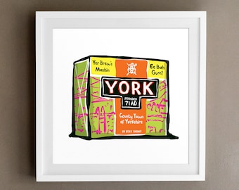 York Tea Box Art Print -  Humorous Tea Pack Art Print, great Kitchen wall Art. York present, Yorkshire gift.