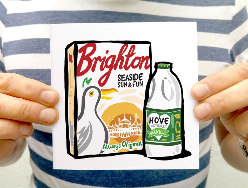 Brighton & Hove Greeting Cards, 4 Pack Sweeties, Brighton Breakfast, Store Cupboard and Marmite Blue. image 3