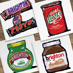 Brighton & Hove Greeting Cards, 4 Pack - Chocaholic, Ooh Hove! Nutty! and Marmite