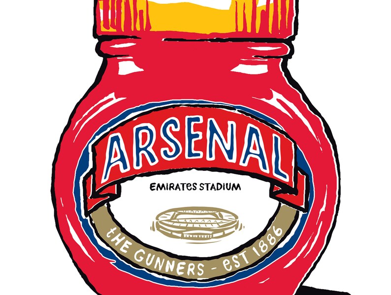Arsenal Football Club Foodie-afdrukken 6 ontwerpen Humoristische beeldende kunst Schutterscadeau, Emirates Stadium, AFC Present. afbeelding 6