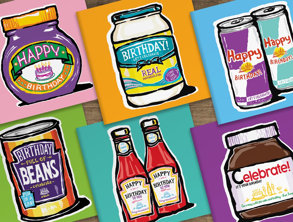 Humorous Foodie Birthday Cards 6 Card Pack Perfect Etsy