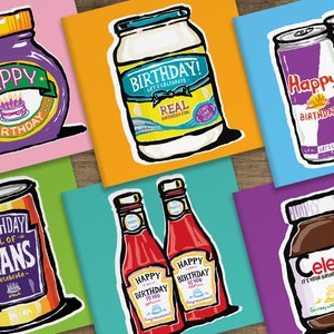 Cartes humoristiques d'anniversaire pour gourmets - lot de 6 cartes - idéales pour un anniversaire végétarien ou végétalien !