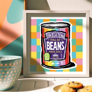 Brighton & Hove Beans Art Print 2 Styles a great Brighton and Hove Gift, Brighton Present Colour Background