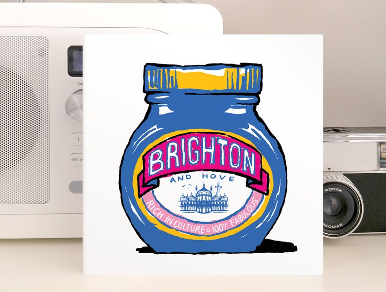 Brighton & Hove Greeting Cards, 4 Pack Sweeties, Brighton Breakfast, Store Cupboard and Marmite Blue. image 2