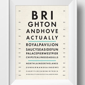 Tabella oculistica di Brighton - Stampa artistica umoristica di Brighton & Hove, un regalo fantastico - Royal Pavilion i360 Brighton Pier