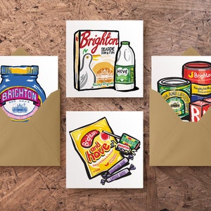 Brighton & Hove Greeting Cards, 4 Pack Sweeties, Brighton Breakfast, Store Cupboard and Marmite Blue. image 5