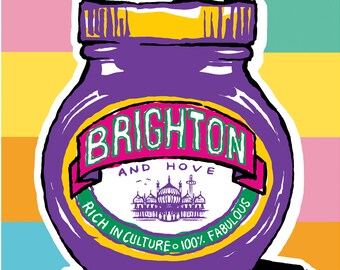 Brighton Marmite Colour Block- Fine Art Print - Wall Art Great for the Kitchen! - Royal Pavilion i360 Brighton Pier Brighton Gift BHAFC