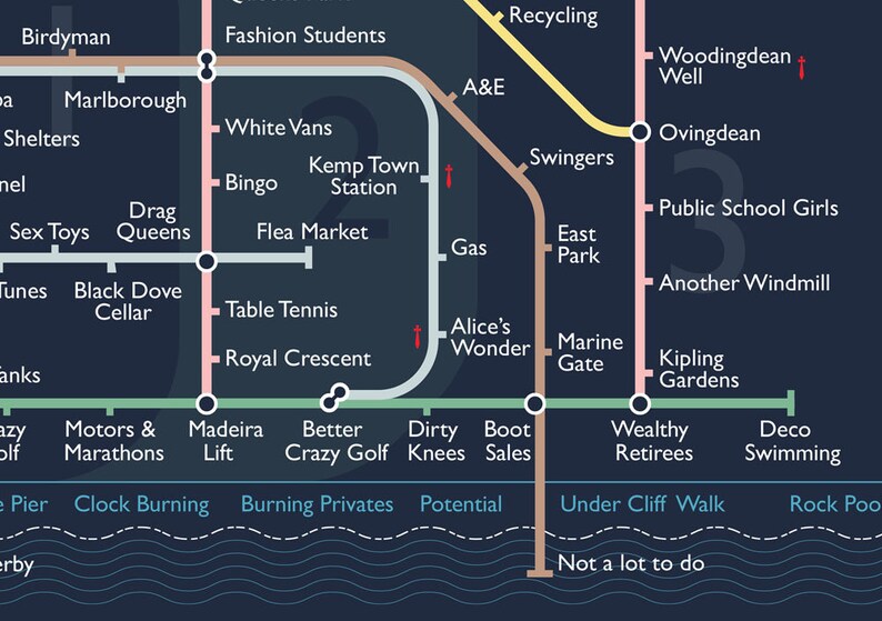 Alternative Brighton Tube Map Humorous Brighton & Hove | Etsy