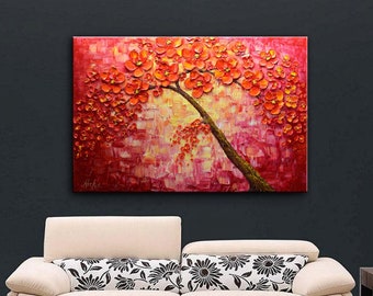 Oil Contemporary Impressionist Painting Heavy Texture Impasto - Red Passion - By Nick Sag 36" x 24"
