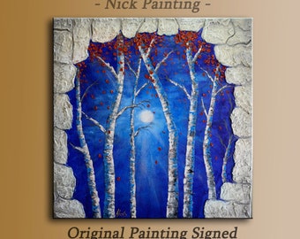 Moonlight Impressionist painting Original Mofern Fine art painting Textured Impasto - Moonlight - By Nick Sag 24" x 24"