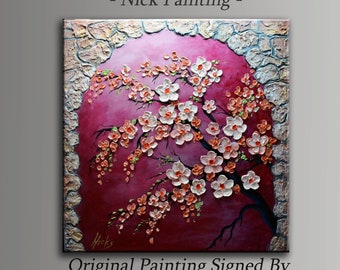 Contemporary Abstract Flower painting Stone textured impressionist art -Wild Flowers- By Nick Sag 24" x 24"