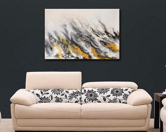 Abstract Modern Painting on Canvas Contemporary Liquid Flow Paintng - Black Flames -  By Nick Sag 24" x 36"