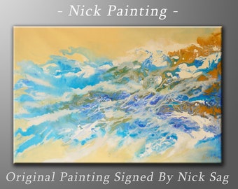 Abstract Modern Painting on Canvas Contemporary Liquid Flow Paintng - Emotions -  By Nick Sag 24" x 36"