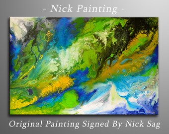 Abstract Modern Painting on Canvas Contemporary Liquid Flow Paintng - Earth From Above -  By Nick Sag 24" x 36"