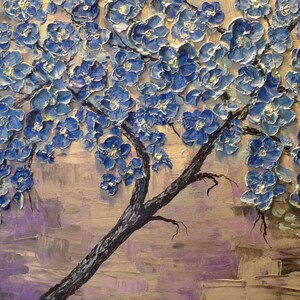 Oil painting Abstract Contemporary art on canvas Blue flowers Textured Impasto Blue Dream By Nick Sag 32 x 20 image 4