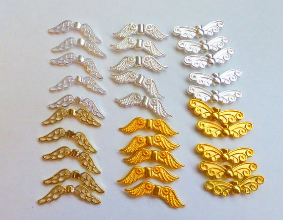 30 Design E Guardian Angel Fairy Wing Charm Spacer Bead Bright Plated