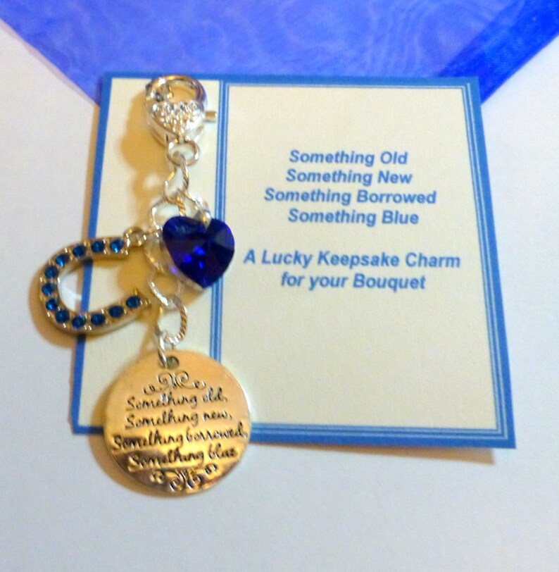 Something Blue Traditional Lucky Bridal Charm Horseshoe /& Heart for Bouquet Bridal Wedding Charm