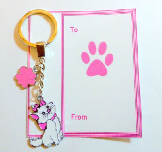AristoCat Marie Novelty Cat Bag Charm with Pink Paw Print Charm on Gift Card