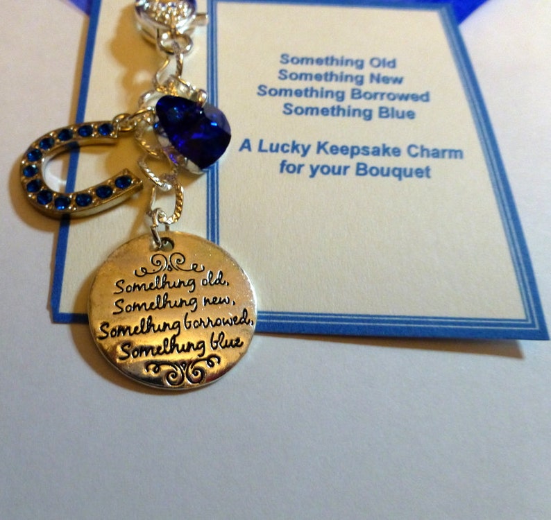 Something Blue Traditional Lucky Bridal Charm Horseshoe /& Heart for Bouquet Bridal Wedding Charm