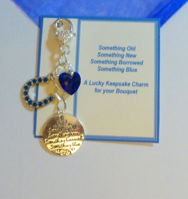 Something Blue Traditional Lucky Bridal Charm Horseshoe /& Heart for Bouquet Bridal Wedding Charm