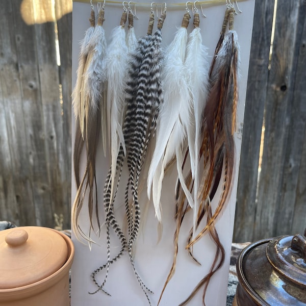 Long Natural Feather Earrings Sacred Bird Medicine Hippie Boho Style with Sterling Silver