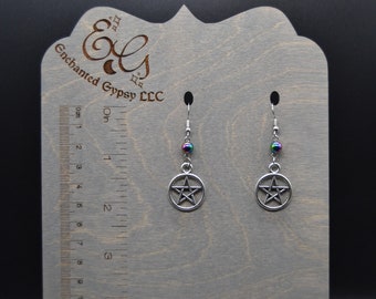 Earrings~ Magickal Cinque~ Silver Pentagram~ Hematite~ Pagan Earrings~ Wiccan Jewelry~ Magickal Trinkets~ Witchy Baubles