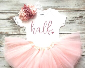 Peach and Rose Gold Half Birthday Girl Outfit- Half Birthday Outfit Girl- 6 month Baby Girl Outfit- Half Birthday Tutu- Baby Girl Peach Tutu