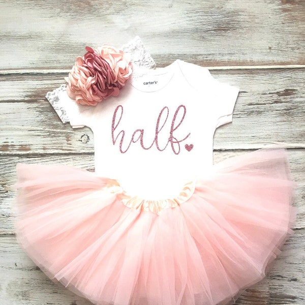 Peach and Rose Gold Half Birthday Girl Outfit- Half Birthday Outfit Girl- 6 month Baby Girl Outfit- Half Birthday Tutu- Baby Girl Peach Tutu