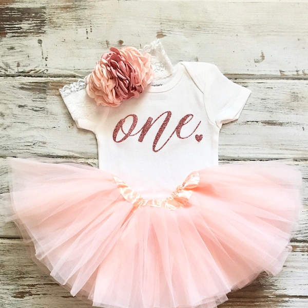 Peach and Rose Gold First Birthday Outfit Girl- First Birthday Girl- Boho Birthday Outfit- 1st Birthday Girl- Peach Tutu Dress