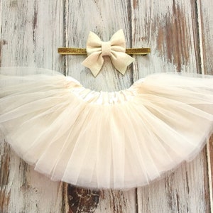 Ivory and Gold Baby Tutu and Headband Set- 1st Birthday Tutu- Half Birthday Tutu- Ivory Tutu Outfit- Tutus for Babies- First Birthday Tutu