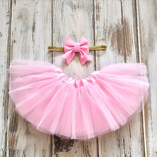Pink and Gold Baby Tutu and Headband Set- 1st Birthday Tutu- Half Birthday Tutu- Pink Tutu Outfit- Tutus for Babies- First Birthday Tutu