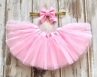 Ensemble tutu et bandeau bébé rose et or - Tutu 1er anniversaire - Tutu demi-anniversaire - Tenue Tutu rose - Tutus pour bébés - Tutu premier anniversaire