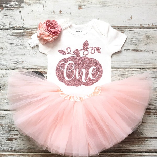 Fall First Birthday Outfit Girl- Pumpkin First Birthday Outfit- 1st Birthday Girl Outfit- First Birthday Girl Shirt- Rose Gold and Peach