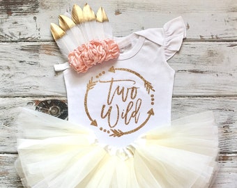 Two Wild Birthday Girl- 2nd Birthday Outfit- Two Wild Birthday Outfit- Two Wild Shirt- Two Year Old Birthday Outfit Girl- Peach and Ivory