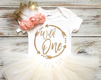 Wild One Birthday Girl- Wild One Birthday- Wild One Birthday Outfit- Wild One Shirt- Boho Birthday Girl- 1st Birthday Girl Outfit Ivory Tutu