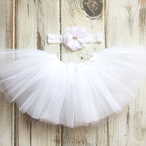 White Newborn Tutu, Baby Girl Tutu and Headband Set, Tutus for Babies, Baby Girl Tutu, Infant Tutu, White Tutu Outfit, Baptism Tutu