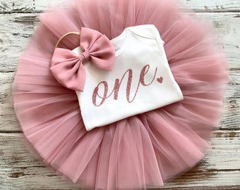 First Birthday Outfit Girl, 1st Birthday Girl, Mauve Rose Gold Tutu Outfit, Cake Smash Set, Tutu Skirt Party Dress, Dusty Rose Tulle Skirt