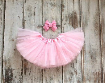 Pink and Silver Baby Tutu and Headband Set- 1st Birthday Tutu- Half Birthday Tutu- Pink Tutu Outfit- Tutus for Babies- First Birthday Tutu