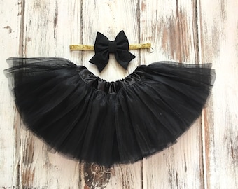 Black and Gold Baby Tutu and Headband Set- 1st Birthday Tutu- Half Birthday Tutu- Black Tutu Outfit- Tutus for Babies- First Birthday Tutu