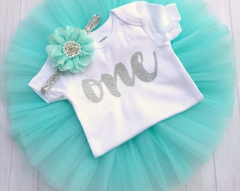 1st birthday girl outfit- Mint and Silver First Birthday Girl Outfit- 1st Birthday Tutu Outfits- 1st Birthday Outfit Girl
