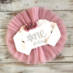 Winter Onederland Birthday Outfit- First Birthday Outfit Girl Dusty Rose- 1st Birthday Girl Outfit Winter- Snowflake 1st Birthday Tutu Set