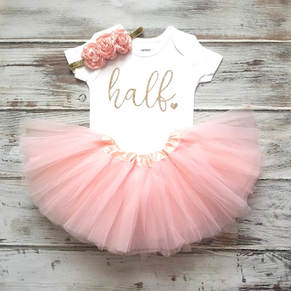 Peach and Gold Half Birthday Outfit Girl- Half Birthday Girl