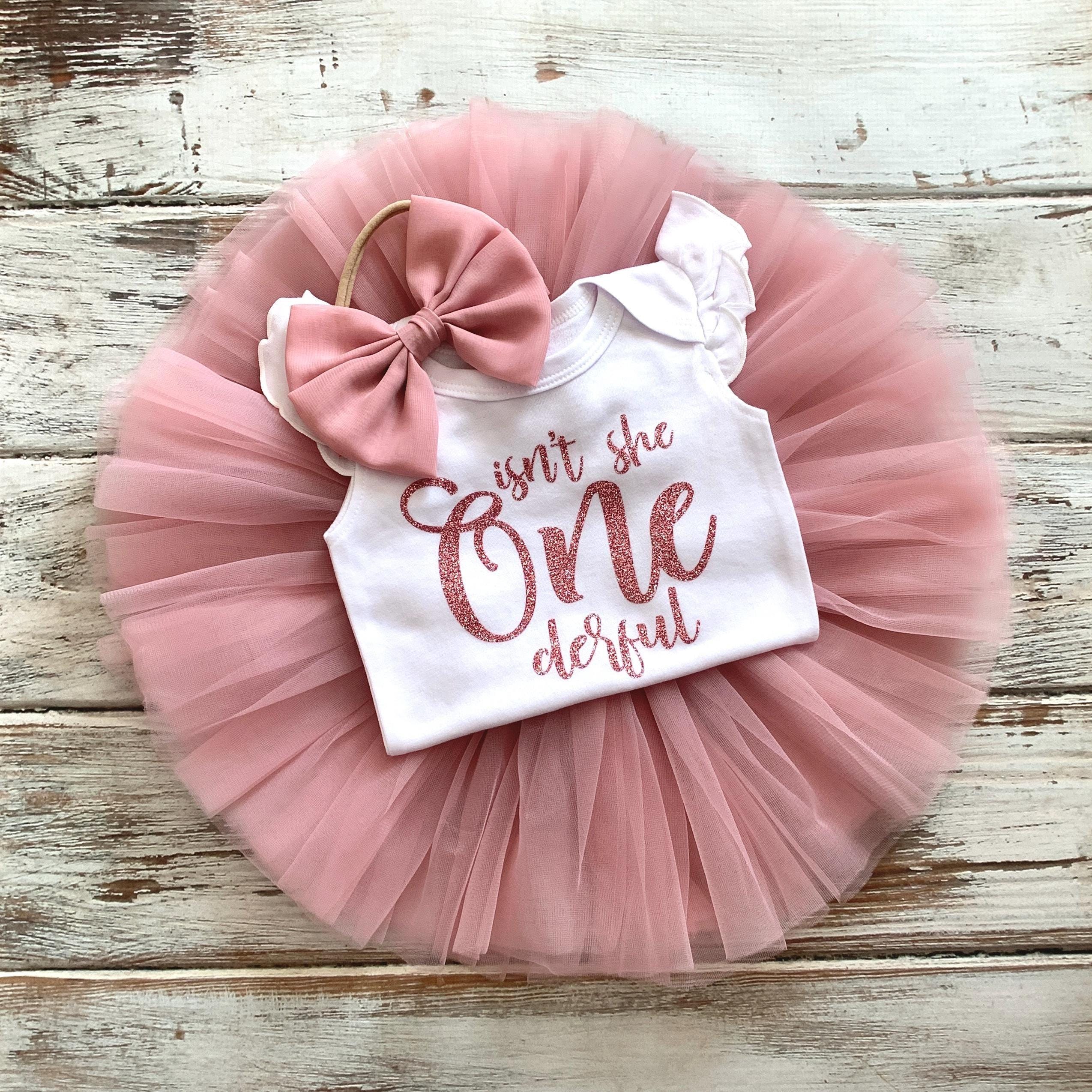 Isn't She Onederful First Birthday Outfit Girl, 1st Birthday Girl, Mauve Rose Gold Tutu Outfit, Cake Smash Set, Tutu Skirt Party Dress