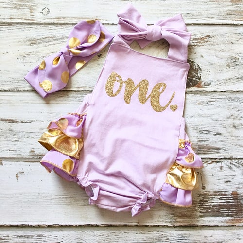 1st Birthday Romper First Birthday Outfit Girl Lavender and Etsy